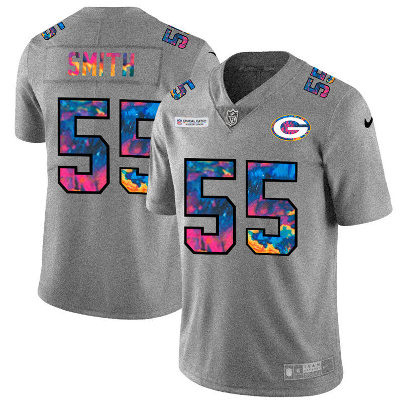 NFL Green Bay Packers 55 ZaDarius Smith Men Nike MultiColor 2020  Crucial Catch  Jersey Grey